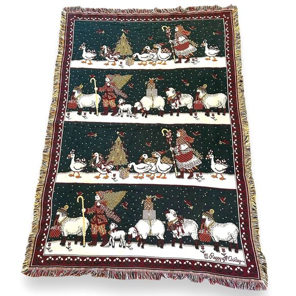Goodwin Weavers Christmas Throw Tapestry Geese Sheep Shephards Trees 69 x 48 USA - Picture 1 of 14